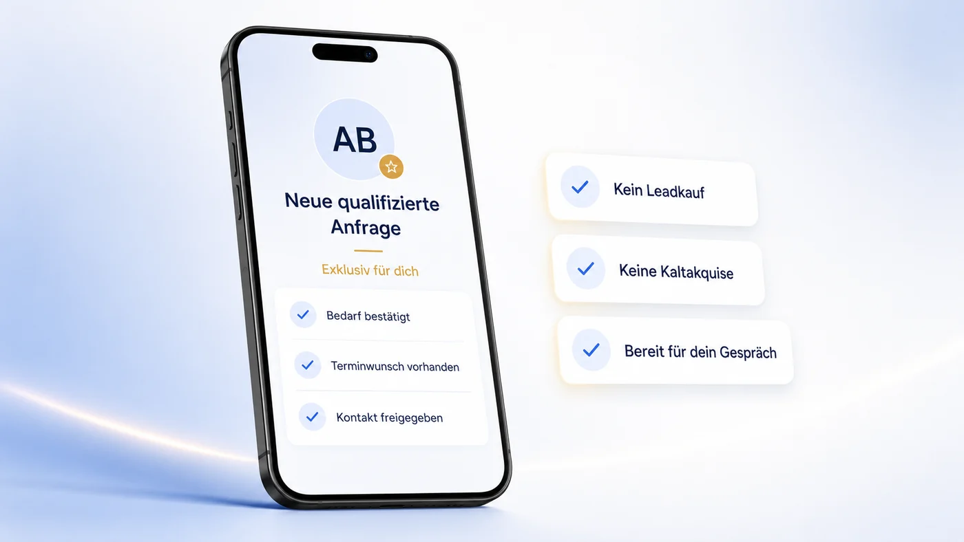 Benachrichtigung über eine neue qualifizierte Anfrage: Bedarf bestätigt, Terminwunsch vorhanden, Kontakt freigegeben