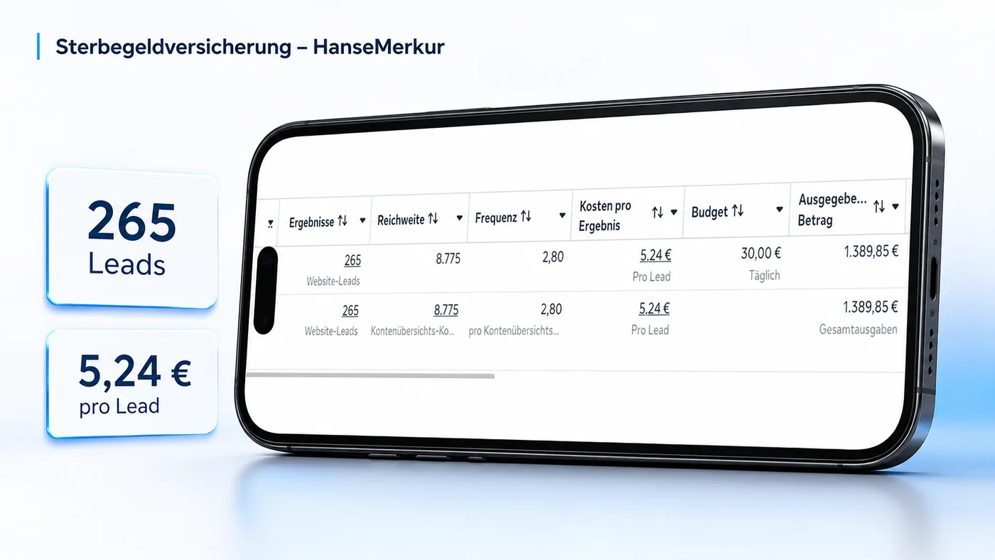 Auswertung einer Sterbegeld-Kampagne: 265 Leads zu 5,24 Euro pro Lead