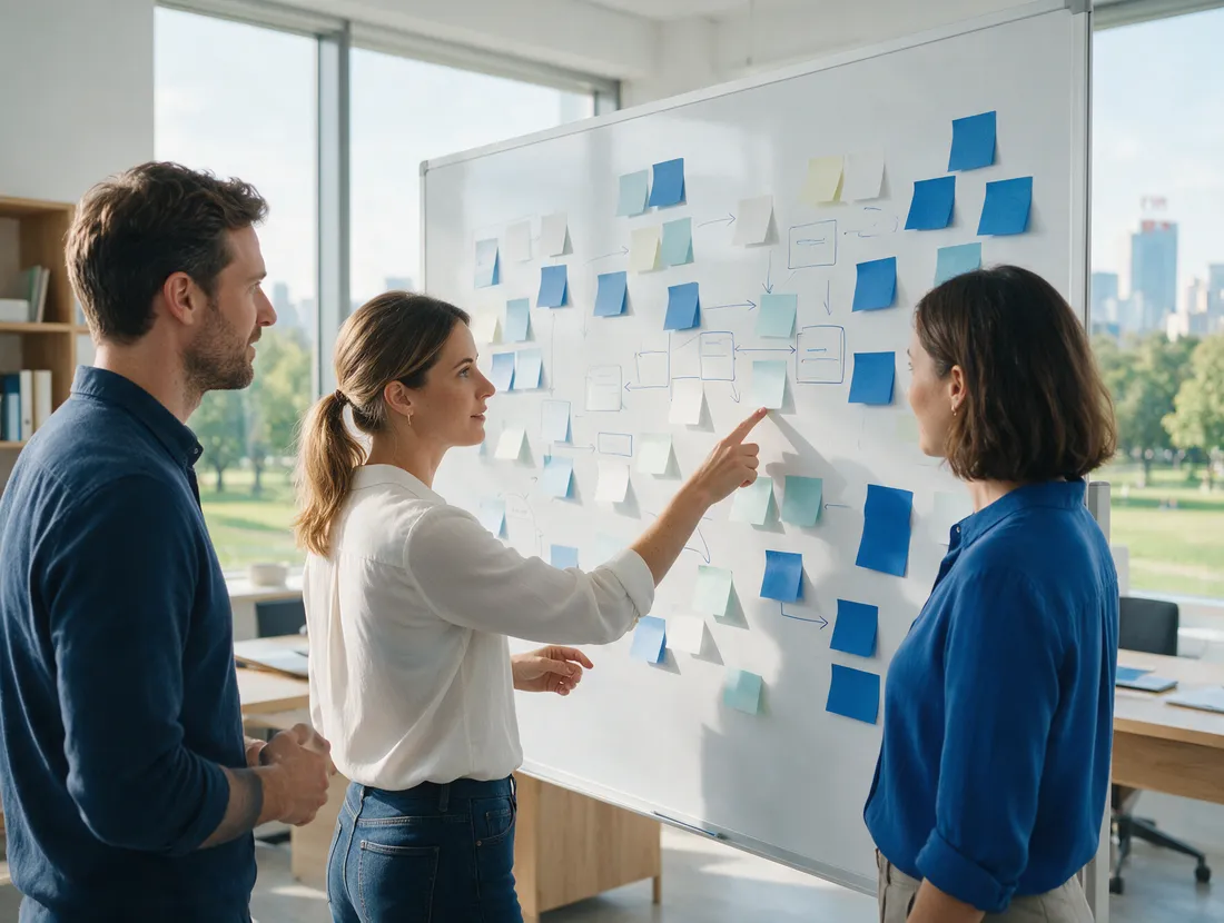 Team plant die Kampagne am Whiteboard