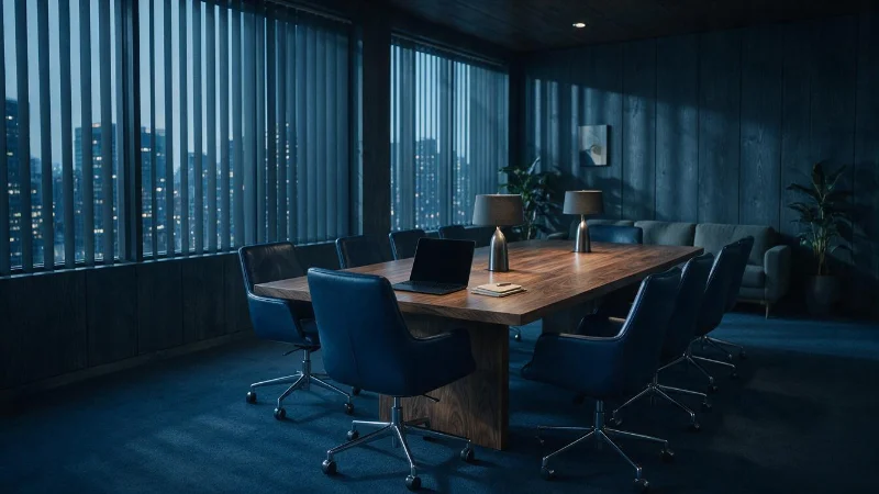 Leerer Stuhl im Meetingraum als Symbol fuer No-Shows bei Terminen