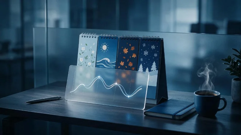 Kalender und Notizen als Symbol fuer saisonale Schwankungen bei Leadkosten
